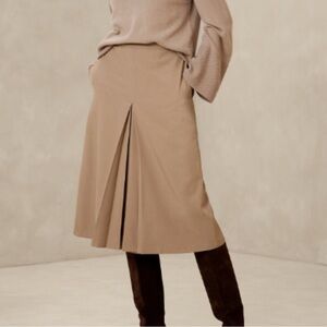 Banana Republic Classic A-Line Pleated Midi Skirt - Beige